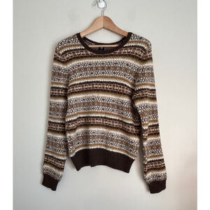 Vintage Gap Fair Isle Knit Sweater Brown Tan Large